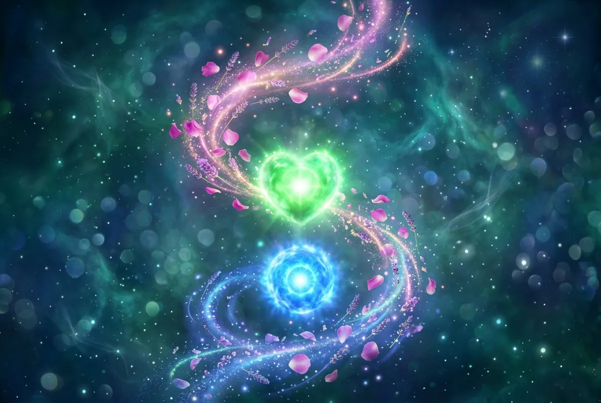 玫瑰與薰衣草在綠葉間,透著淡藍光的柔焦畫面