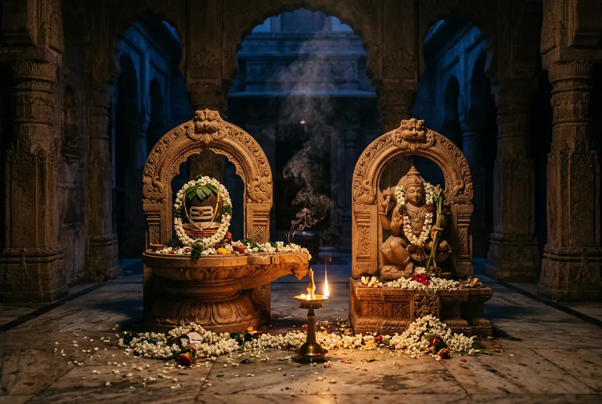 茉莉花環同時供於 Kama 與 Shiva 神壇