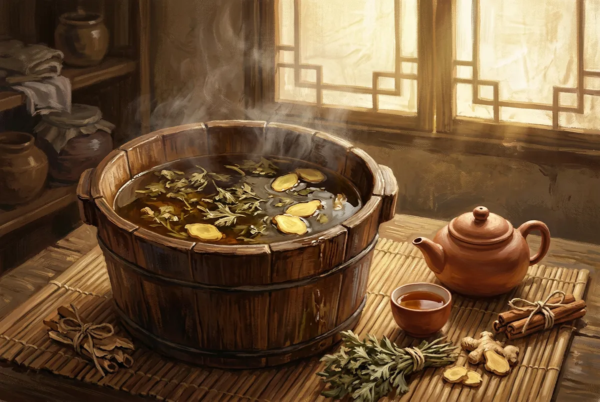 三伏天養生器物,木桶泡腳與艾草薑片